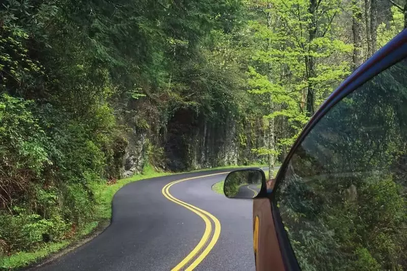 car driving on road in Smoky Mountains